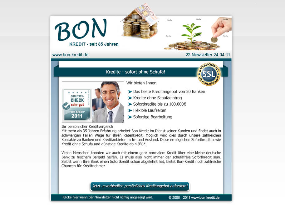 Newsletter Nur Grafisch Kreditvermittlung Bon Design